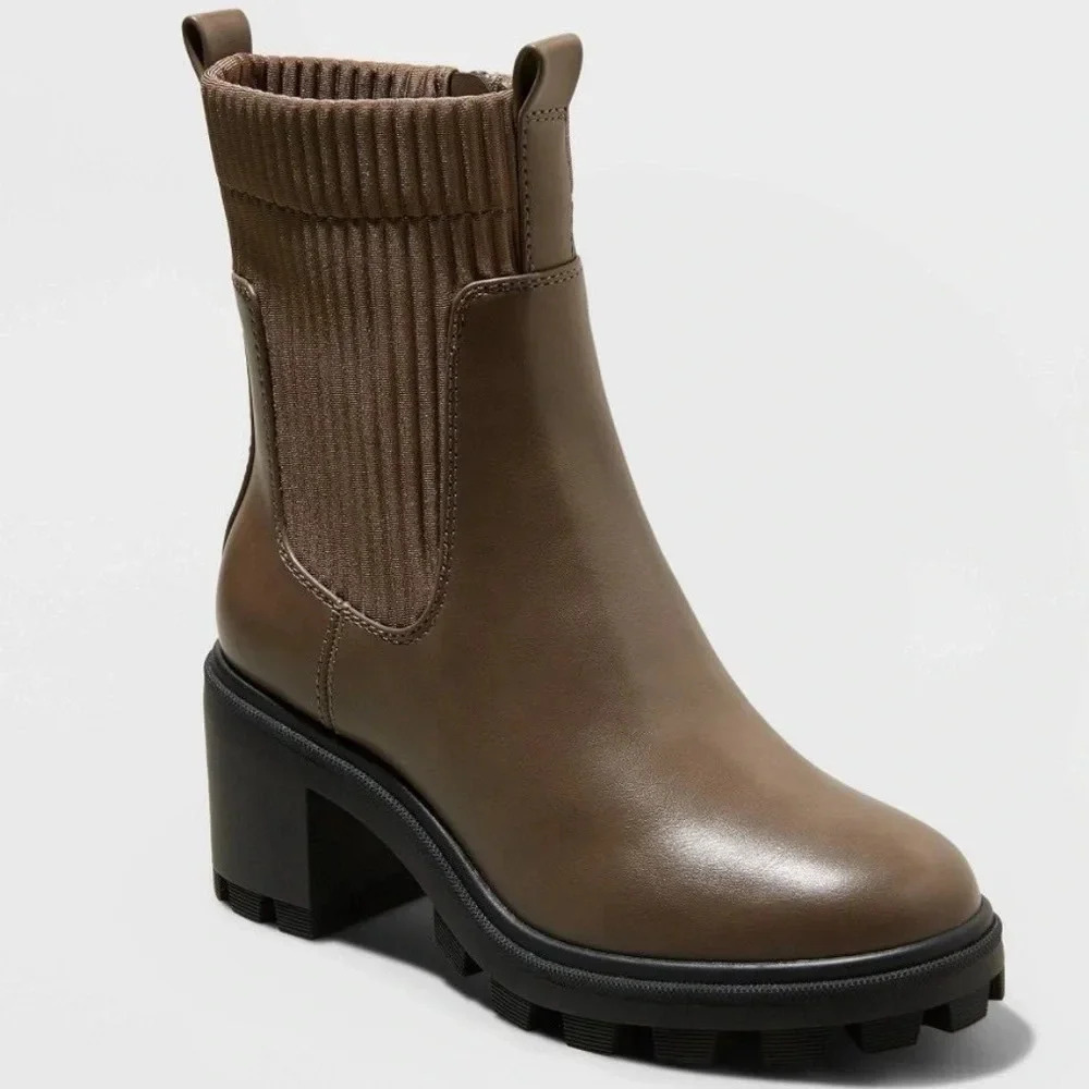 A NEW DAY Natasha Taupe Lug Soled Sock Zip Up Boots